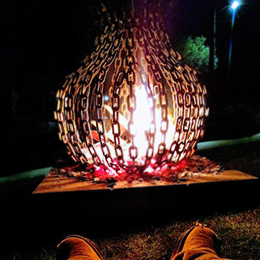 The "Flame" fire pit made of heavy duty metal chain